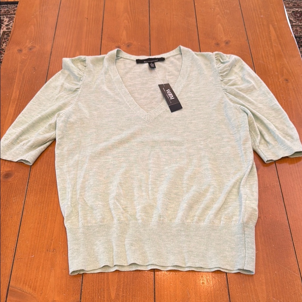 WHBM Light Green Knit Top Puff sleeve